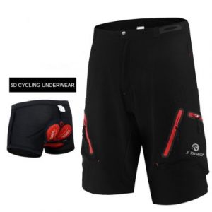 Shorts de VTT - Noir avec fermeture éclair rouge et gel, M